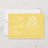 Retro Yellow Hand Drawn Floral QR Code Wedding  出欠カード (裏面)