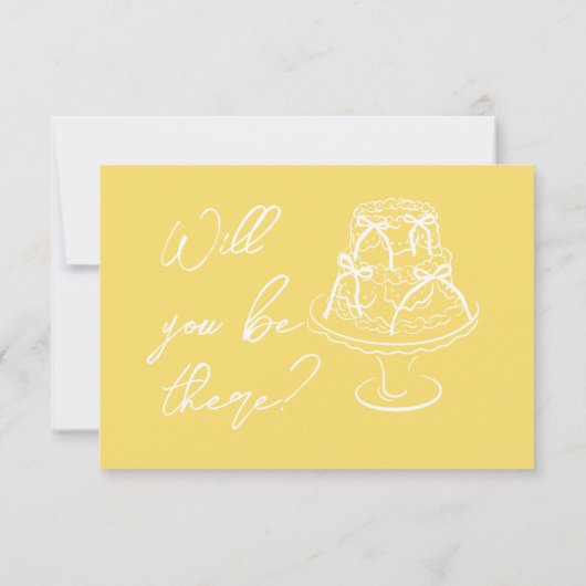 Retro Yellow Hand Drawn Floral QR Code Wedding  出欠カード (裏面)