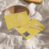 Retro Yellow Hand Drawn Floral QR Code Wedding  出欠カード