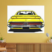 Retro Yellow Muscle Car Rear Pop Art Illustration キャンバスプリント (インサイチュ (リビング))