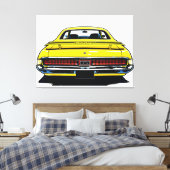Retro Yellow Muscle Car Rear Pop Art Illustration キャンバスプリント (インサイチュ (寝室))
