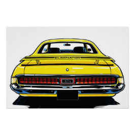 Retro Yellow Muscle Car Rear Pop Art Illustration ポスター