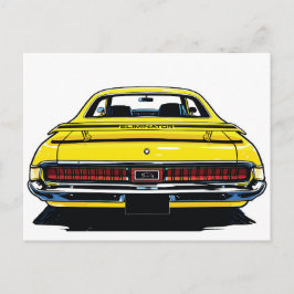 Retro Yellow Muscle Car Rear Pop Art Illustration ポストカード