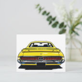 Retro Yellow Muscle Car Rear Pop Art Illustration ポストカード (スタンド正面)