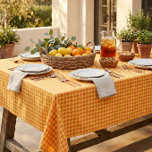 Retro Yellow Orange Gingham Picnic Table Decor テーブルクロス