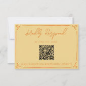 Retro Yellow Orange Hand Written QR Code Wedding 出欠カード (正面)