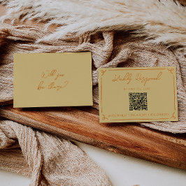 Retro Yellow Orange Hand Written QR Code Wedding 出欠カード