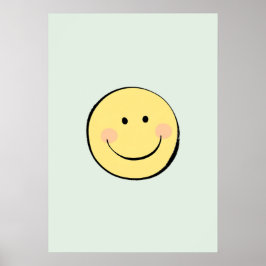 Retro Yellow Smiley Face Happy Nursery Decor ポスター