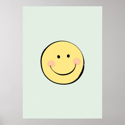 Retro Yellow Smiley Face Happy Nursery Decor ポスター (正面)