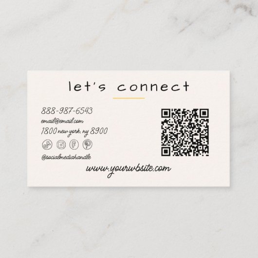 Retro Yellow Wavy Stripes Trendy Boho QR Code Fun 名刺 (裏面)