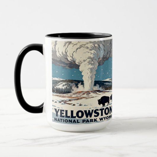 Retro Yellowstone National Park Bison Gift マグカップ (左)