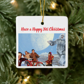Retro Yeti Christmas Ornament, Personalized Family セラミックオーナメント