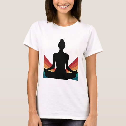 Retro Yoga Girl Minimalist Meditation Pose Graphic Tシャツ (正面)