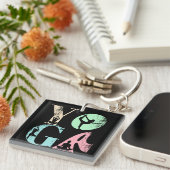 Retro Yoga Typography with Silhouettes of Poses キーホルダー (正面右)