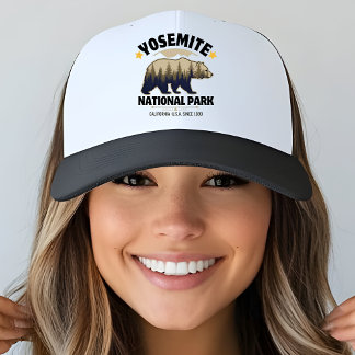 Retro Yosemite Bear Forest Trucker キャップ