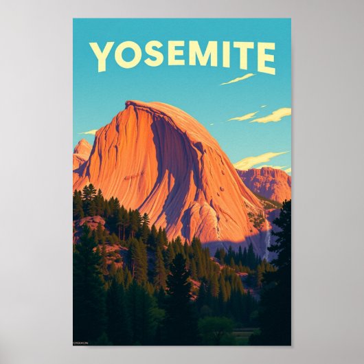 Retro Yosemite California Travel Illustration ポスター (正面)