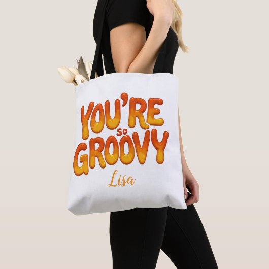 Retro You’re So Groovy Personalized Name 70s  トートバッグ (クローズアップ)