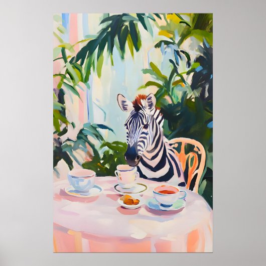 Retro Zebra Poster, Zebra Oil Painting, Vintage ポスター (正面)