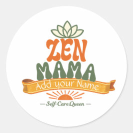 Retro Zen Mama Yoga Lotus Personalized Art Sticker ラウンドシール
