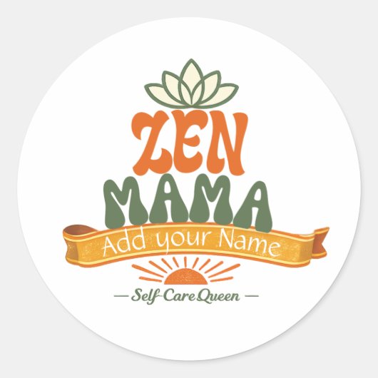 Retro Zen Mama Yoga Lotus Personalized Art Sticker ラウンドシール (正面)