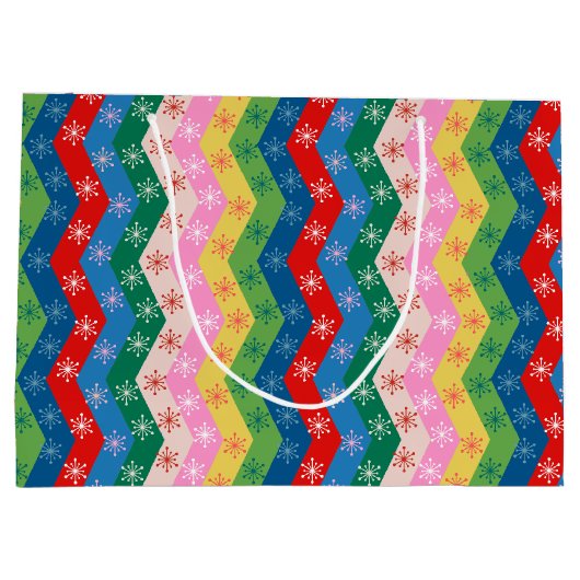 Retro zigzag Chevron Snowflake Pattern ラージペーパーバッグ (裏面)