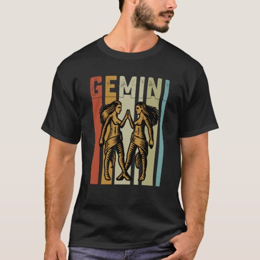 Retro Zodiac Gemini Vintage Style Astrology Tシャツ (正面)
