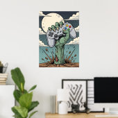 Retro Zombie Gamer Hand - Classic Controller Grip ポスター (ホームオフィス)