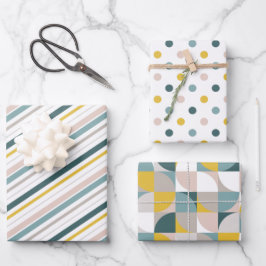 RetroMod Patterns Aqua Teal Blue Blush Pink Yellow ラッピングペーパーシート