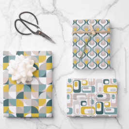 RetroMod Patterns Aqua Teal Blue Blush Pink Yellow ラッピングペーパーシート
