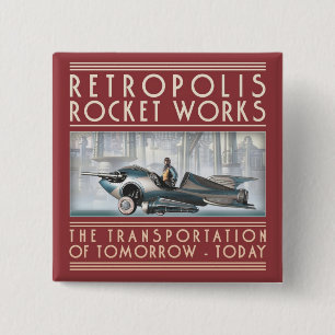 Retropolisロケットは正方形ボタンを働かせます 缶バッジ