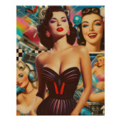 Retrowave Pin-up Collage ポスター (正面)
