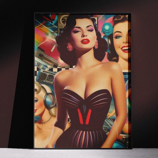 Retrowave Pin-up Collage ポスター