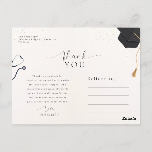 Return Address Black Script Nursing Graduation ポストカード (裏面)