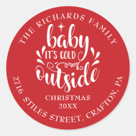 Return Address Christmas Baby Its Cold Outside ラウンドシール