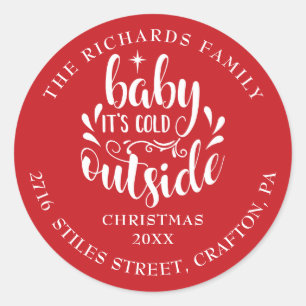 Return Address Christmas Baby Its Cold Outside ラウンドシール