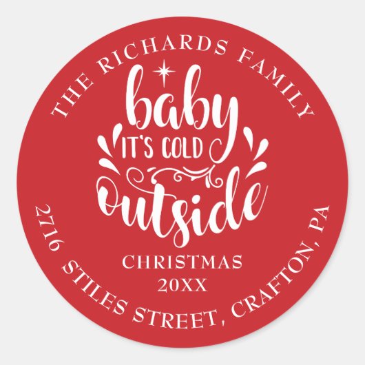 Return Address Christmas Baby Its Cold Outside ラウンドシール (正面)
