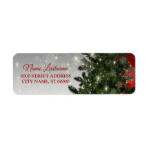 Return Address Christmas Green Tree Red Silver