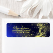 Return Address Christmas Tree Gold Stars Navy Blue ラベル (インサイチュ)