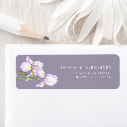 Return Address Label Delicate Irises Wedding. ラベル (インサイチュ)