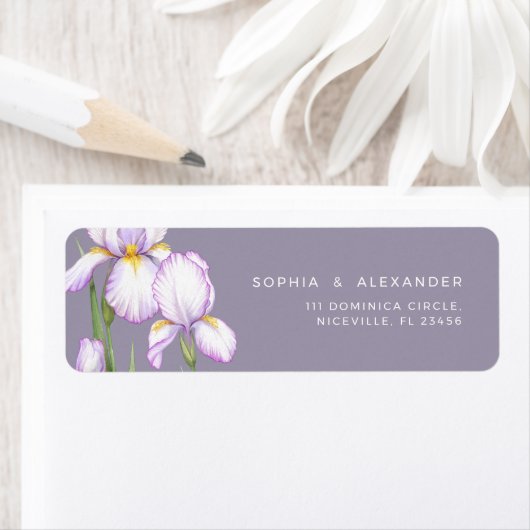 Return Address Label Delicate Irises Wedding. ラベル (インサイチュ)
