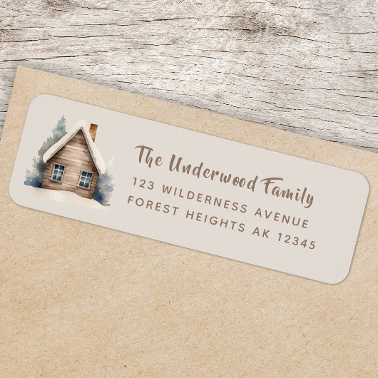 Return Address Label | Rustic Woodland Log Cabin ラベル