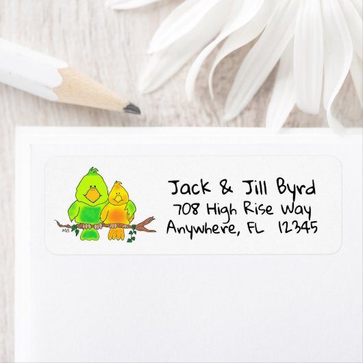 Return Address Label Whimsical Birds ラベル (インサイチュ)