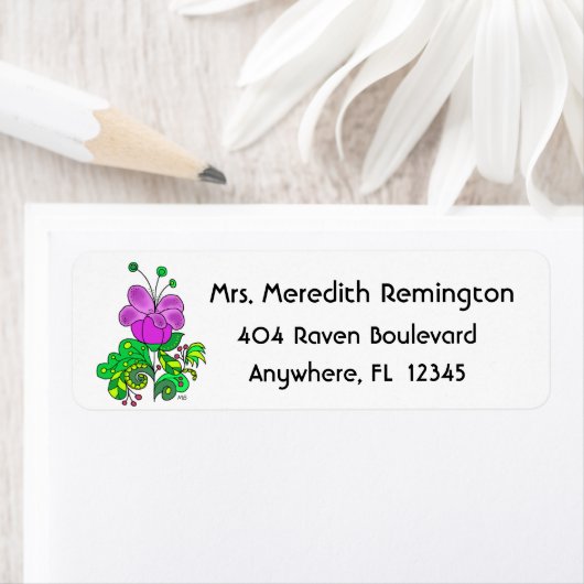 Return Address Label Whimsical Flower ラベル (インサイチュ)