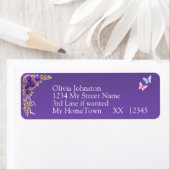 Return Address Labels, Purple Mauve Flowers White ラベル (インサイチュ)