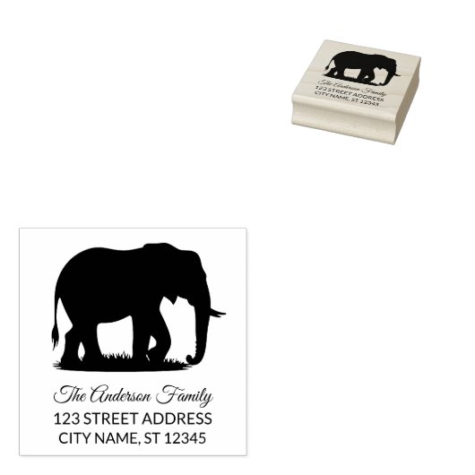 Return Address |  Personalized Elephant Silhouette ラバースタンプ (押印)