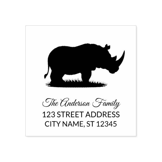 Return Address | Personalized Rhino Silhouette ラバースタンプ (インプリント)