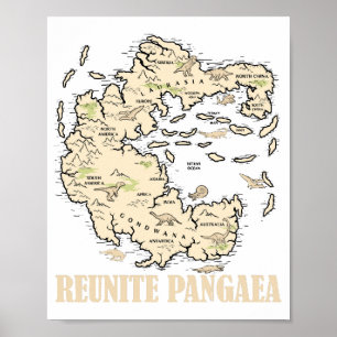 Reunite Pangaea World map History Funny Geology Gi ポスター