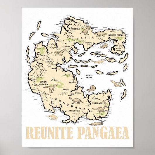 Reunite Pangaea World map History Funny Geology Gi ポスター (正面)