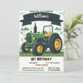 Revキッズレトロ男のクール子トラクター最初の1歳の誕生日 招待状 (スタンド正面)