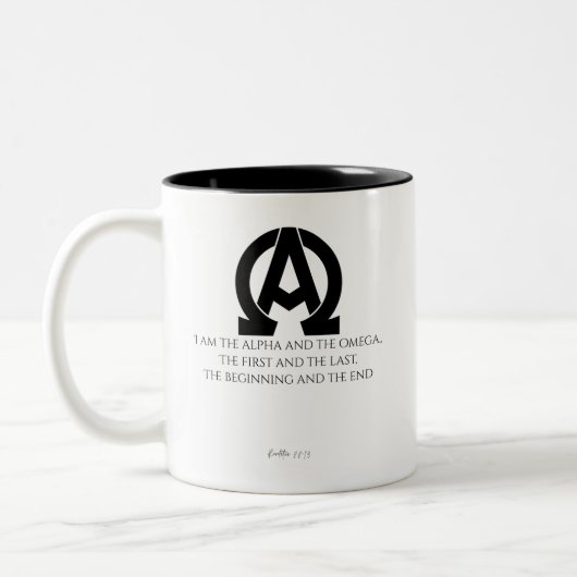 Revelation 22:13: "I am the Alpha and the Omega" ツートーンマグカップ (左)